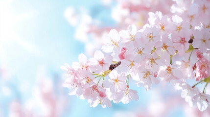 Serene canopy of cherry blossoms against tranquil spring sky