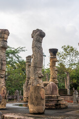 Columns of Nissanka Latha Mandapaya, unique stone-pillared pavilion in ancient Polonnaruwa, Sri Lanka, open-air shrine