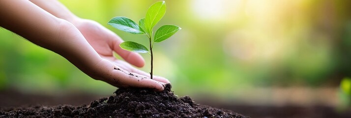 arbor day concept for the environmental themed holiday with person planting a plant
