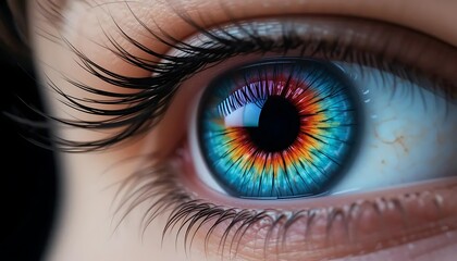 Macro Eye Iris with Detailed Fibers and Radial Patterns macro close-up of a human eye iris, revealing the complexity of fibers, radial symmetry, and organic texture. Ideal for medical, science