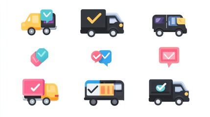 Delivery Truck Icons Successful Package Delivery