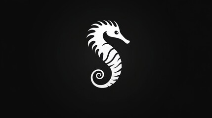 Fototapeta premium White seahorse silhouette on black, ocean wildlife design