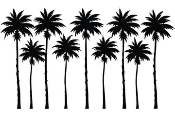 Silhouette Palm Trees Vector, Tropical Trees on Transparent Background Design