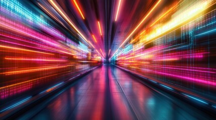 Obraz premium Neon Lightspeed Corridor: A Digital Velocity Dreamscape