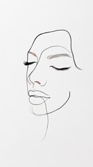 Minimalist illustration of a female face created with a continuous black line, set against a soft beige background for a refined and modern aesthetic.
