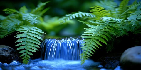 Tranquil Waterfall, Ferns, Nature