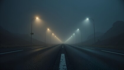 night road in the fog