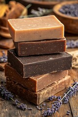 Stacked Soaps on Wooden Surface