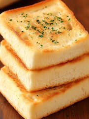 Toasted Bread Stack on Wooden Board