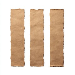 Three torn kraft paper strips isolated on white background