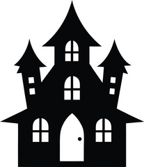Haunted house vector illustration with crooked windows and spooky details, isolated on white background, perfect for Halloween designs, eerie themes, and haunted visuals