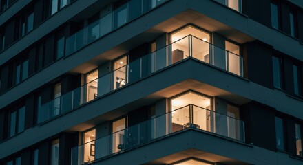 Building Exterior with Lighted Apartments