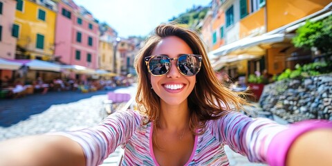 influencer taking selfie while vacationing in italy 
