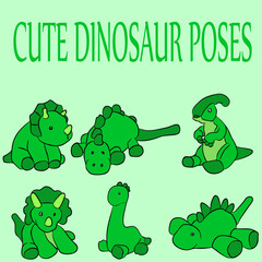 SET CUTE DINASAUR DESIGNS USING HAND DRAWINGS