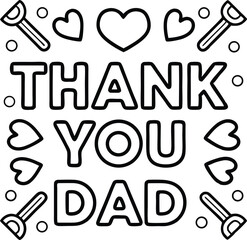 Thank You Dad Outlined Text with Hearts and Toolbox Icon on Transparent Background