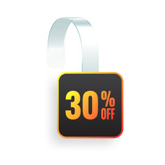 Supermarket promotional wobblers. Realistic white wobbler template for shelf advertising, 30 percent off discount. Sale label with ad text. Special offer price tag. Vector illustration