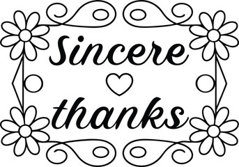 Sincere Thanks Script Text with Floral Design on Transparent Background