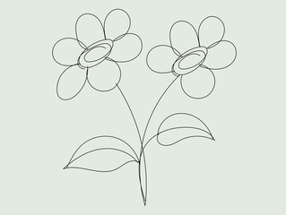 Simple Line Drawing of Two Daisies with Leaves