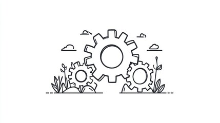 Gears in nature, sustainable technology, concept illustration, website graphic