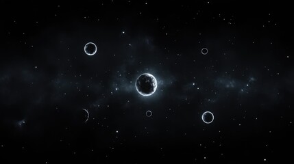 Fototapeta premium Cosmic expanse with orbiting celestial bodies