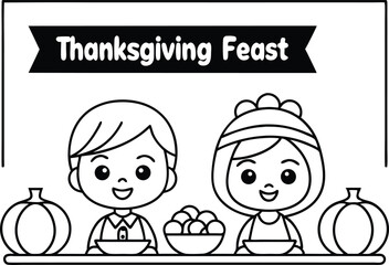 Line art Thanksgiving Feast cartoon character design clip art
