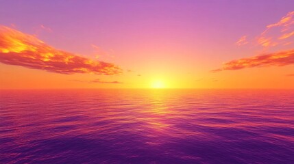 Fototapeta premium Vibrant Sunset Sky with Warm Orange Hues Over Calm Ocean Waters