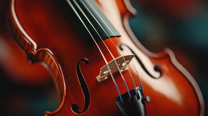 Fototapeta premium Close-up of a Polished Violin, Exquisite Detail and Rich Tone