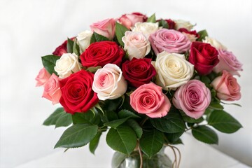 Beautiful floral bouquet with roses, isolated on white. (Bouquet)