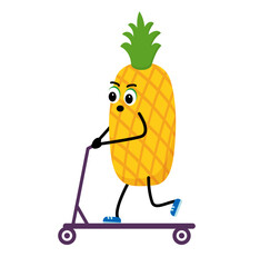 Cute avocado. Rides an avocado scooter.  The concept of health, fitness, cartoon. Vector illustration   in flat style.