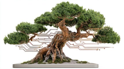 Fototapeta premium Digital bonsai tree symbolizes future growth and technology.