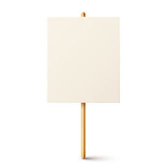 Blank colorful protest sign with wooden holder. Demonstration banner. Strike action cardboard placard mockup. Social advertisement. Vector illustration