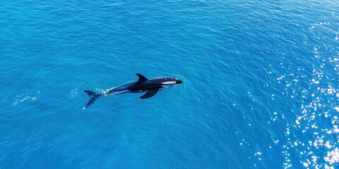 Fototapeta premium orca swimming under yacht 