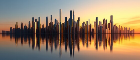 Obraz premium Golden Hour Cityscape Reflection