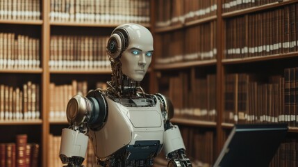 Fototapeta premium Robot Judge in a Law Library Setting