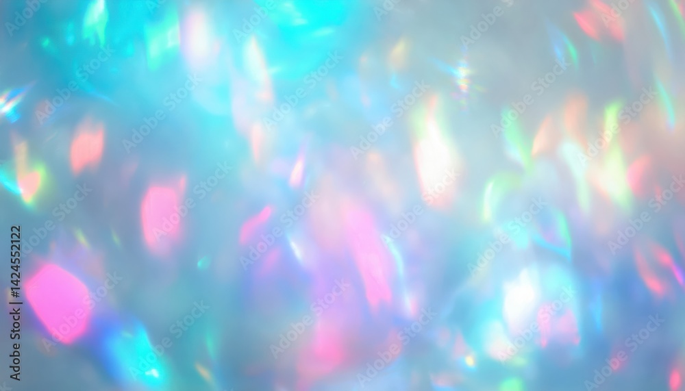 Poster soft pastel light bokeh texture with rainbow holographic reflections for web design, branding, and p