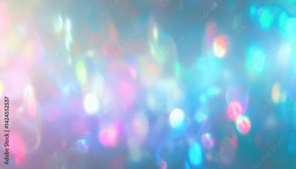 Poster soft pastel light bokeh texture with rainbow holographic reflections for web design, branding, and p