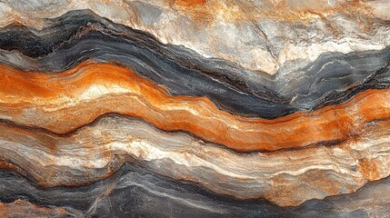 Abstract Stone Formation: Wavy Layers of Gray, Black, and Burnt