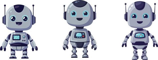 Cute Cartoon Robot Icon Set &ndash; Flat Vector Kids-Friendly Robot Illustrations