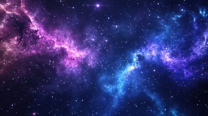 Fototapeta premium A Vast and Colorful Cosmos with Purple and Blue Nebulae Sparkling in the Dark Sky