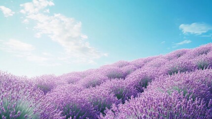 Obraz premium Expansive Lavender Fields Under Bright Blue Sky with Soft Clouds