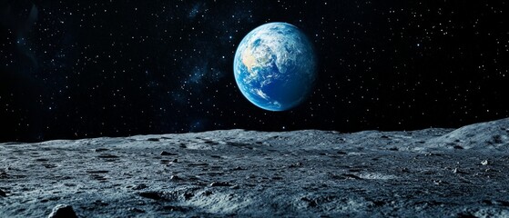 Breathtaking View of Earth from the Moon's Surface at Night