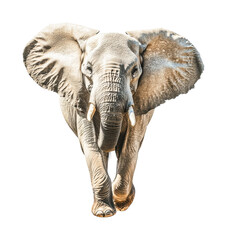 Fototapeta premium Majestic african elephant walking forward with large ears, cut out - stock png.