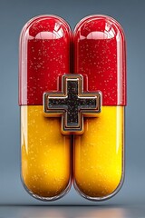 Two pills with plus sign, studio shot