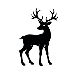 Black Vector Silhouette of Reindeer on White Background