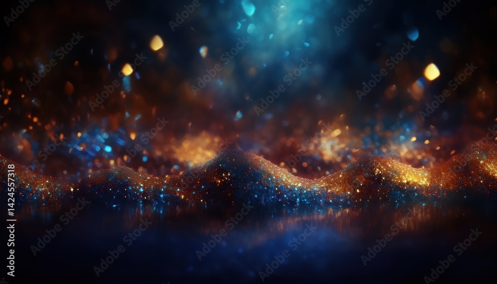 Poster glowing dark halloween sparkle texture with orange and blue bokeh, perfect for web design, print med