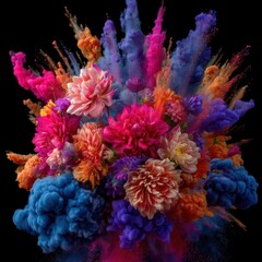 Vibrant Floral Explosion Colorful Dahlias and Flowers in a Burst of Paint