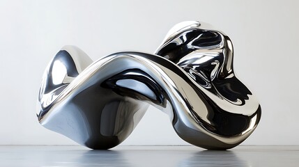 Liquid metallic abstract sculpture with smooth reflective surfaces, ultra futuristic