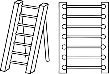 Outline Staircase & Gym Bars on Transparent Background, Line Art, Isolated