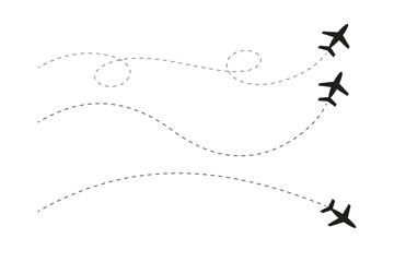 Airplane Dotted Line Paths Vector  Minimal Flight Route Icons Set