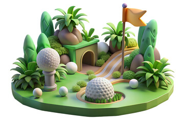 Whimsical 3D Render of a Miniature Golf Course Island